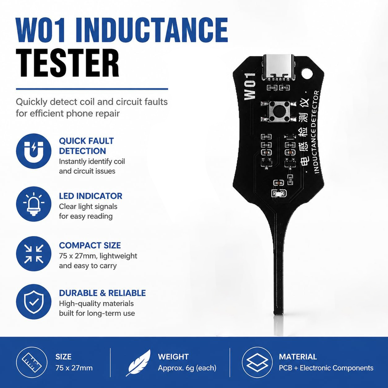 W01 유형 C 인덕턴스 테스터 메인보드 코일 테스터  - Co Detector Plug 리뷰 및 가격